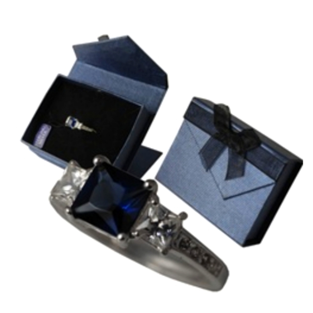New 925 Sterling Silver Stamped Blue Sapphire Crystal Ring Firm $